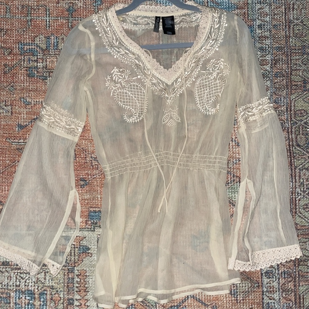 BEIGE BOHO SHEER TOP / SWIM COVERUP 👡